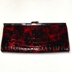 VTG Red Faux Leather Long Wallet with Silver Toned Hardware